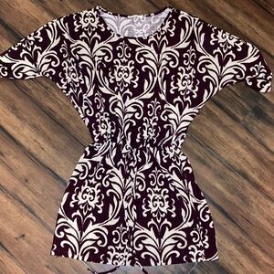 Fascination Size Small Red and White Printed Cinched Waist Mini Dress